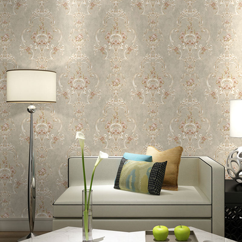 Neutral Color Blossoming Flower Wallpaper Water-Resistant Wall Covering for Guest Room Clearhalo 'Vintage wall decor' 'Vintage' 'Wallpaper' Wall Decor' 1037094