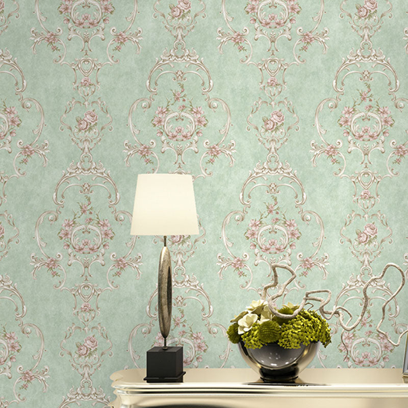 Neutral Color Blossoming Flower Wallpaper Water-Resistant Wall Covering for Guest Room Light Green Clearhalo 'Vintage wall decor' 'Vintage' 'Wallpaper' Wall Decor' 1037096