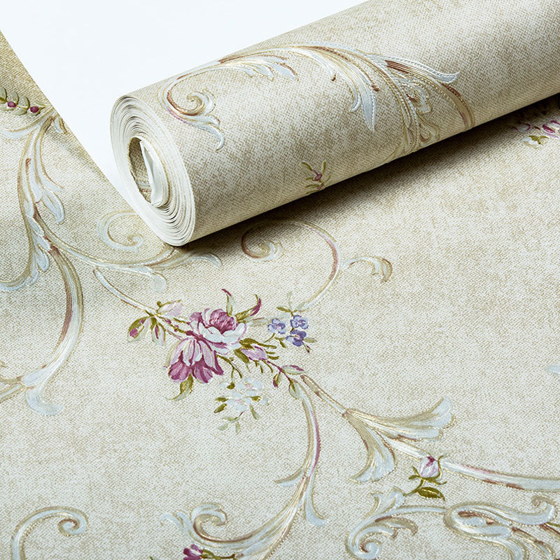 Entwined Flowers Wall Covering for Bedroom Decor Leaves Wallpaper Roll in Natural Color, Moisture-Resistant Clearhalo 'Country wall decor' 'Rustic' 'Wallpaper' Wall Decor' 1037151