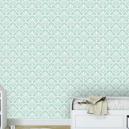 19.4 sq ft. Rural Wallpaper Roll for Girl's Bedroom with Floral Grid Design in Soft Green, Peel and Stick Green Clearhalo 'Country wall decor' 'Rustic' 'Wallpaper' Wall Decor' 1037157