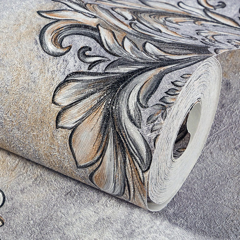 European Wallpaper Roll in Natural Color Damasque and Distressed Surface Wall Art, 20.5"W x 33'L Clearhalo 'Vintage wall decor' 'Vintage' 'Wallpaper' Wall Decor' 1037186