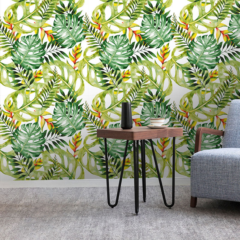 Modernism Palm Tree Wall Covering for Living Room, 29.1 sq ft. Wall Art in Green, Peel and Stick Green Clearhalo 'Modern wall decor' 'Modern' 'Wallpaper' Wall Decor' 1037411