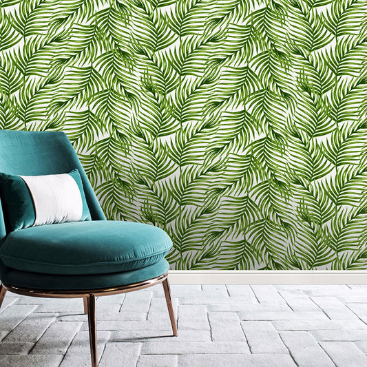 Fresh Palm Leaves Wallpaper Roll for Living Room Decoration, Green, 29.1 sq ft., Peel and Stick Clearhalo 'Modern wall decor' 'Modern' 'Wallpaper' Wall Decor' 1037418