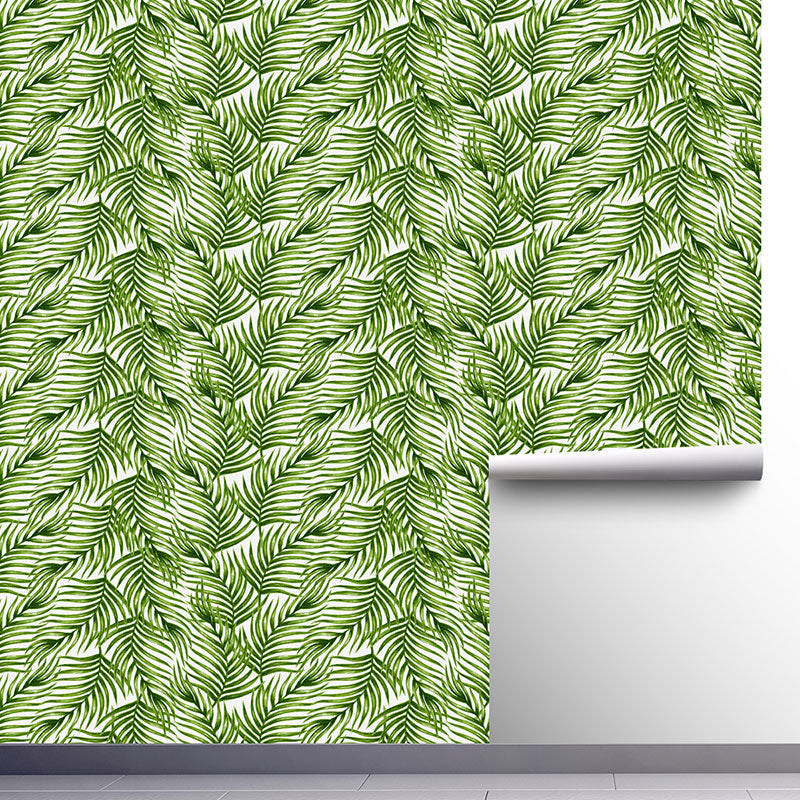 Fresh Palm Leaves Wallpaper Roll for Living Room Decoration, Green, 29.1 sq ft., Peel and Stick Clearhalo 'Modern wall decor' 'Modern' 'Wallpaper' Wall Decor' 1037419