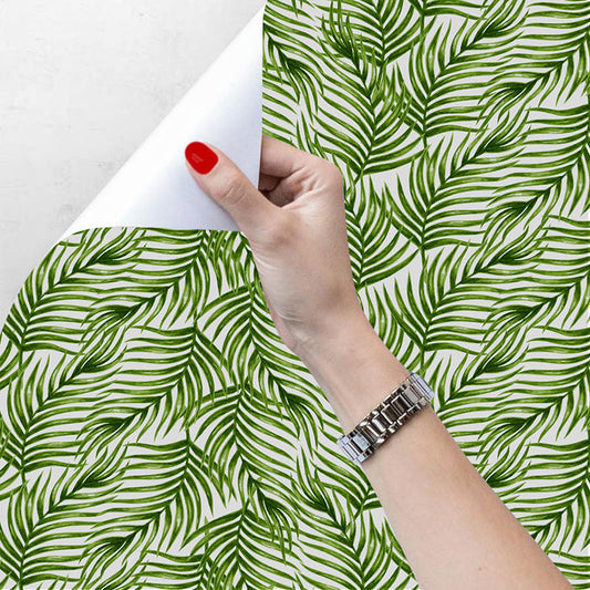 Fresh Palm Leaves Wallpaper Roll for Living Room Decoration, Green, 29.1 sq ft., Peel and Stick Clearhalo 'Modern wall decor' 'Modern' 'Wallpaper' Wall Decor' 1037421