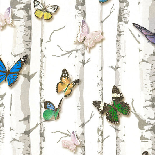 Birch Tree and Butterfly Wallpaper Roll Peel and Stick Wall Covering for Coffee Shop Clearhalo 'Country wall decor' 'Rustic' 'Wallpaper' Wall Decor' 1037442