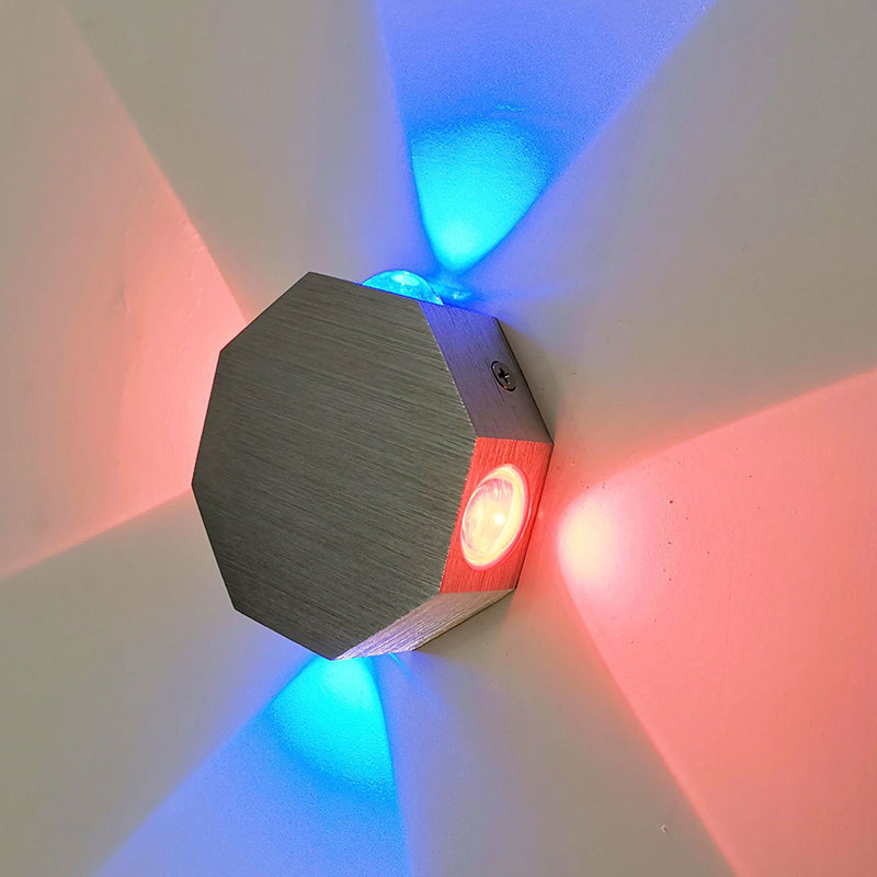 Beer Pub LED Flush Wall Sconce Modern Nickel Finish Wall Mount Fixture with Hexagon Aluminum Shade, Purple/Red/Blue Light Clearhalo 'Cast Iron' 'Glass' 'Industrial' 'Modern wall lights' 'Modern' 'Tiffany' 'Traditional wall lights' 'Wall Lamps & Sconces' 'Wall Lights' Lighting' 1040864