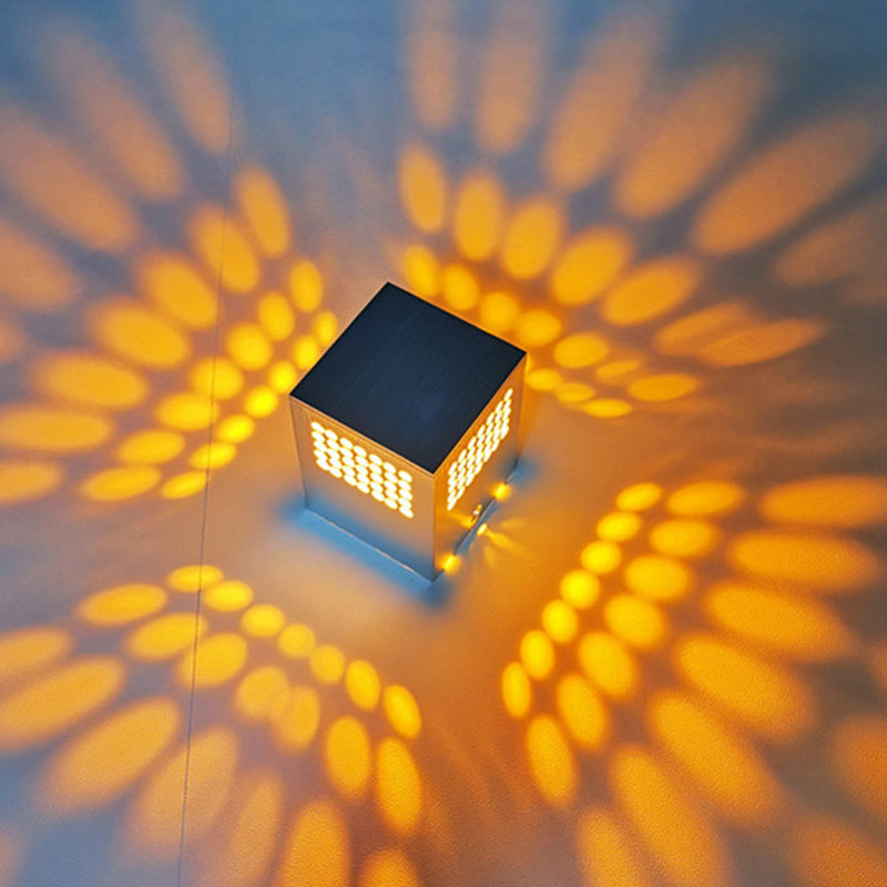 Cutouts Circle Corridor Wall Light Metal Contemporary LED Wall Mount Lighting in Silver, Blue/Red/Purple Light Silver Clearhalo 'Cast Iron' 'Glass' 'Industrial' 'Modern wall lights' 'Modern' 'Tiffany' 'Traditional wall lights' 'Wall Lamps & Sconces' 'Wall Lights' Lighting' 1040867