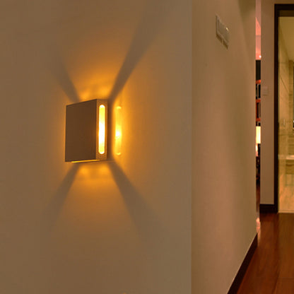 Square Foyer 4-Way Wall Light Fixture Metallic Modernist LED Sconce Light in Silver, Purple/Red/Blue Light Silver Clearhalo 'Cast Iron' 'Glass' 'Industrial' 'Modern wall lights' 'Modern' 'Tiffany' 'Traditional wall lights' 'Wall Lamps & Sconces' 'Wall Lights' Lighting' 1040891