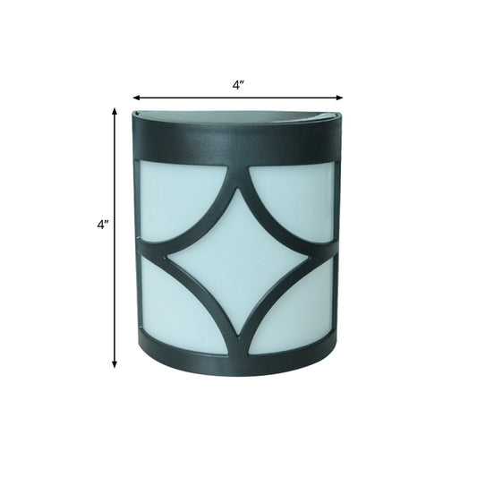 Retro Semi-Cylinder Flush Wall Sconce Plastic Courtyard RGB LED Wall Mount Lamp with Rhombus/Rectangle/Trellis Cage in Black Clearhalo 'Wall Lamps & Sconces' 'Wall Lights' Lighting' 1040923