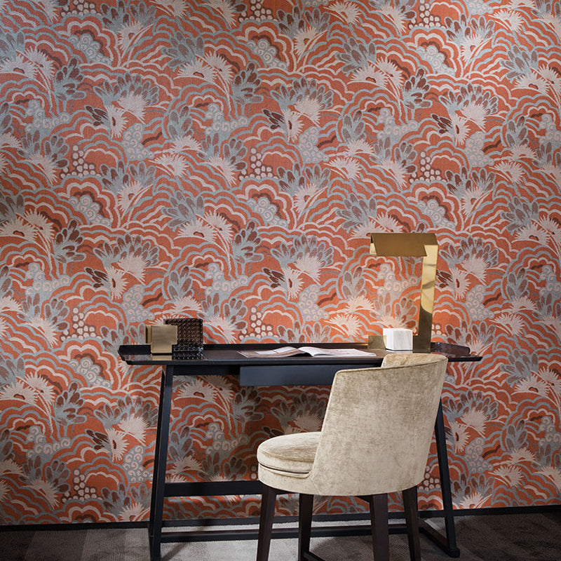 Stain-Resistant Carved Blossoms Wall Mural Decal Custom-Printed Japanese Wall Art for Kitchen Red Clearhalo 'Wall Decor' 'Wall Mural' 1041093