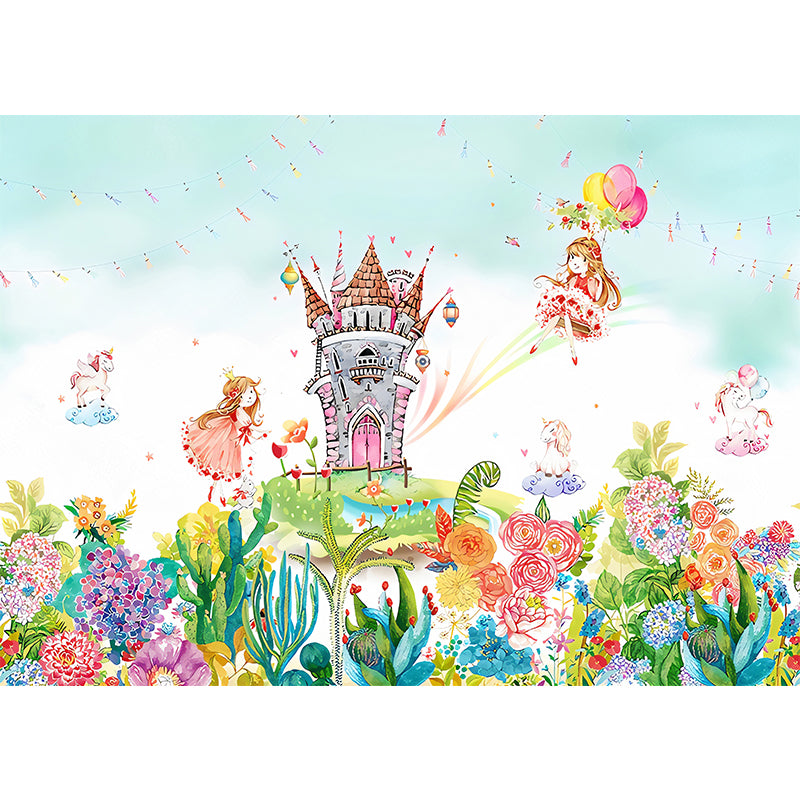 Pink String of Castles Mural Cartoon Childrens Art Moisture Resistant Wall  Art for Nursery - Clearhalo