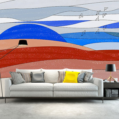 Blue and Red Mountain Mural Wallpaper Stain-Resistant Non-Woven Wall Art for Accent Wall Red-Blue Clearhalo 'Wall Decor' 'Wall Mural' 1041218