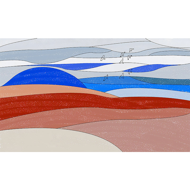 Blue and Red Mountain Mural Wallpaper Stain-Resistant Non-Woven Wall Art for Accent Wall Clearhalo 'Wall Decor' 'Wall Mural' 1041221