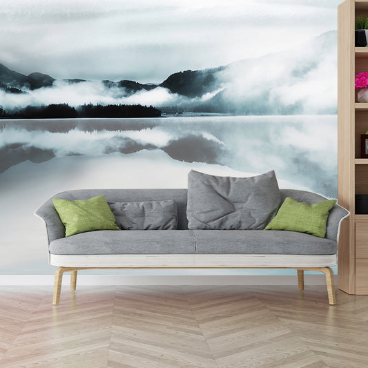 Photo Mountain and Lake Mural Wallpaper Full Size Wall Art for Dining Room, Custom-Made Clearhalo 'Wall Decor' 'Wall Mural' 1041224