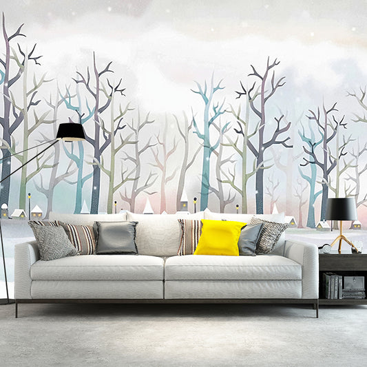 Minimalist Leafless Tree Wall Mural in Soft Color Guest Room Wall Covering, Custom Size Available Clearhalo 'Wall Decor' 'Wall Mural' 1041285