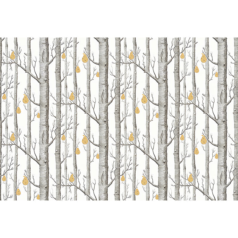 Pastel Grey Birch Tree Mural Wallpaper Moisture-Resistant Wall Decor for Bedroom, Custom-Made Clearhalo 'Wall Decor' 'Wall Mural' 1041291