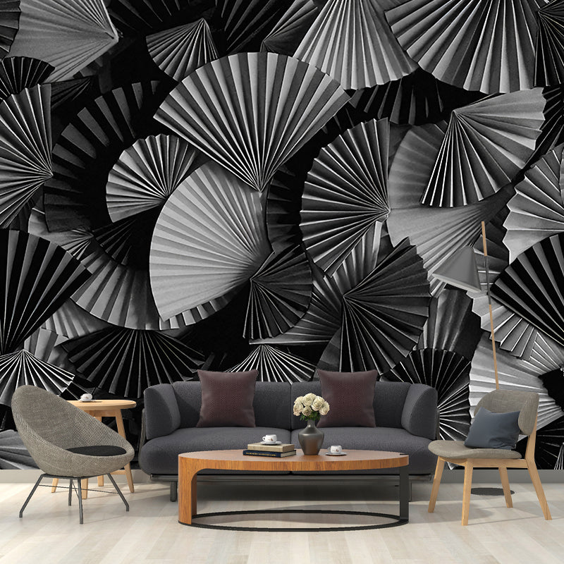 Moisture-Resistant Pleated Fan Mural Wallpaper for Accent Wall Asia Inspired Wall Art, Custom-Printed Grey Clearhalo 'Wall Decor' 'Wall Mural' 1041368