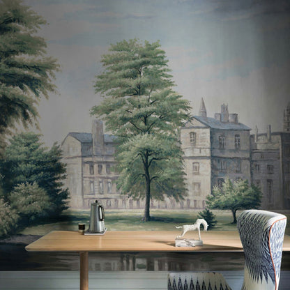 Illustration Peaceful Town Wall Art Custom-Made Wall Mural Decal for Study Room, Made to Measure Green Clearhalo 'Wall Decor' 'Wall Mural' 1041421