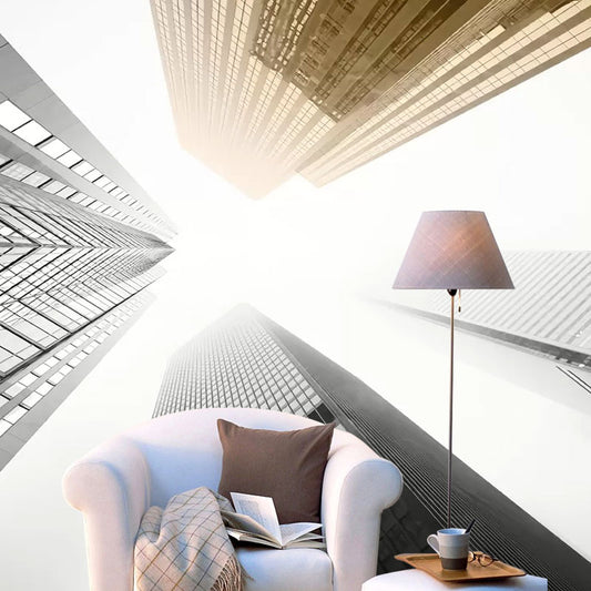Contemporary City Scenery Wall Mural Decal foe Meeting Room, Black and Brown, Custom Size Available