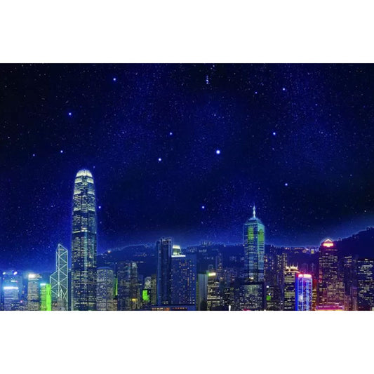 Simplicity Starry Skyscraper Wall Mural in Blue Living Room Wall Art, Personalized Size Available