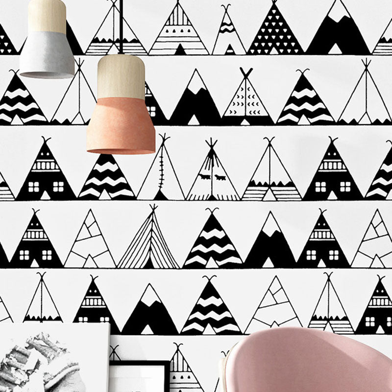 33' x 20.5" Triangle Wallpaper for Living Room Decoration Geometries Wall Covering in Black and White, Water-Resistant Black-White Clearhalo 'Modern wall decor' 'Modern' 'Wallpaper' Wall Decor' 1041861