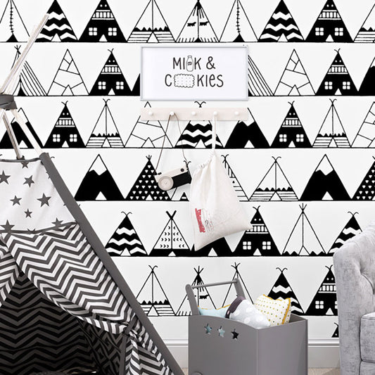 33' x 20.5" Triangle Wallpaper for Living Room Decoration Geometries Wall Covering in Black and White, Water-Resistant Clearhalo 'Modern wall decor' 'Modern' 'Wallpaper' Wall Decor' 1041862