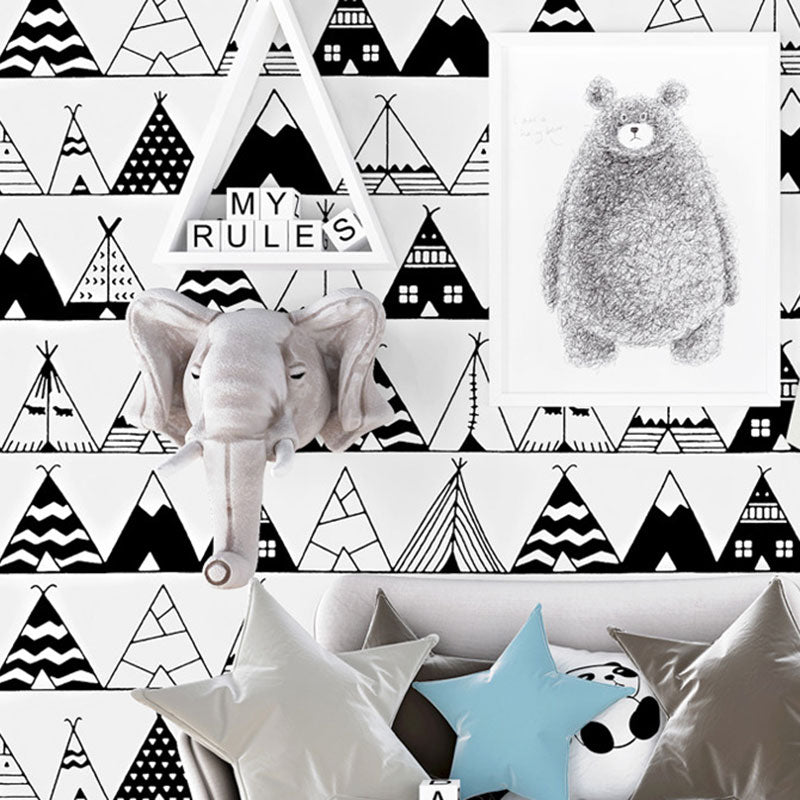 33' x 20.5" Triangle Wallpaper for Living Room Decoration Geometries Wall Covering in Black and White, Water-Resistant Clearhalo 'Modern wall decor' 'Modern' 'Wallpaper' Wall Decor' 1041863