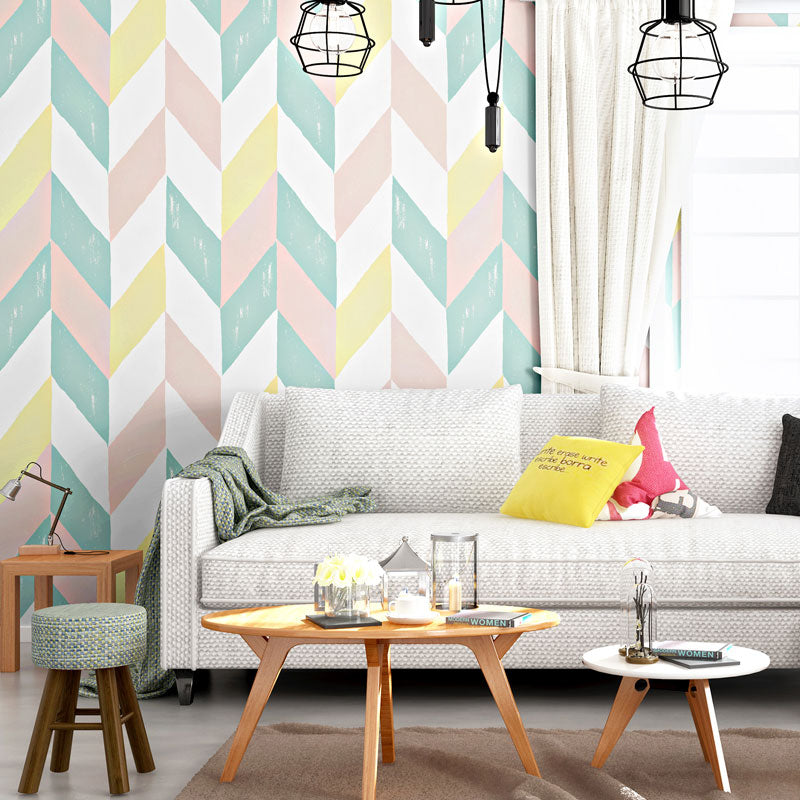 Decorative Chevron Wall Covering Non-Woven Fabric Nordic Wallpaper Roll for Home Decoration Pink-Green Clearhalo 'Modern wall decor' 'Modern' 'Wallpaper' Wall Decor' 1041899