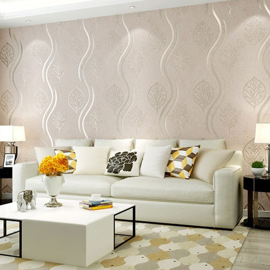 33' x 20.5" Leaves Wallpaper for Bedroom Flock Surface Wall Covering in Natural Color, Moisture-Resistant Beige Clearhalo 'Modern wall decor' 'Modern' 'Wallpaper' Wall Decor' 1042024