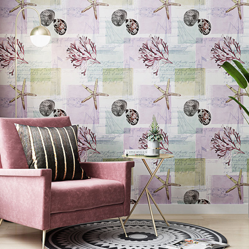 Moisture-Resistant Shell Wall Decor Non-Woven Fabric Wallpaper Roll for Boy's Bedroom Pink Clearhalo 'Wall Decor' 'Wallpaper' 1042038