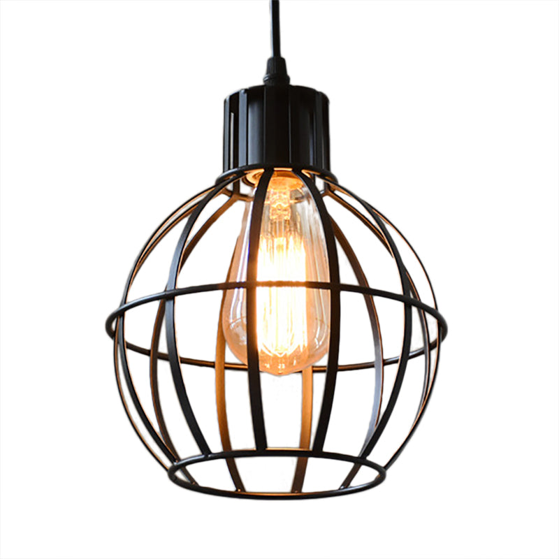 Black Finish 1 Bulb Pendant Hanging Light Industrial Metal Ball Cage Shade Ceiling Lamp for Restaurant Clearhalo 'Art Deco Pendants' 'Black' 'Cast Iron' 'Ceiling Lights' 'Ceramic' 'Crystal' 'Industrial Pendants' 'Industrial' 'Metal' 'Middle Century Pendants' 'Pendant Lights' 'Pendants' 'Rustic Pendants' 'Tiffany' Lighting' 104204