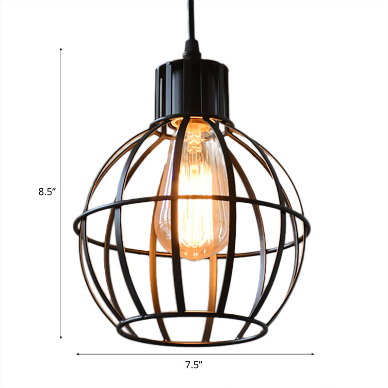Black Finish 1 Bulb Pendant Hanging Light Industrial Metal Ball Cage Shade Ceiling Lamp for Restaurant Clearhalo 'Art Deco Pendants' 'Black' 'Cast Iron' 'Ceiling Lights' 'Ceramic' 'Crystal' 'Industrial Pendants' 'Industrial' 'Metal' 'Middle Century Pendants' 'Pendant Lights' 'Pendants' 'Rustic Pendants' 'Tiffany' Lighting' 104205