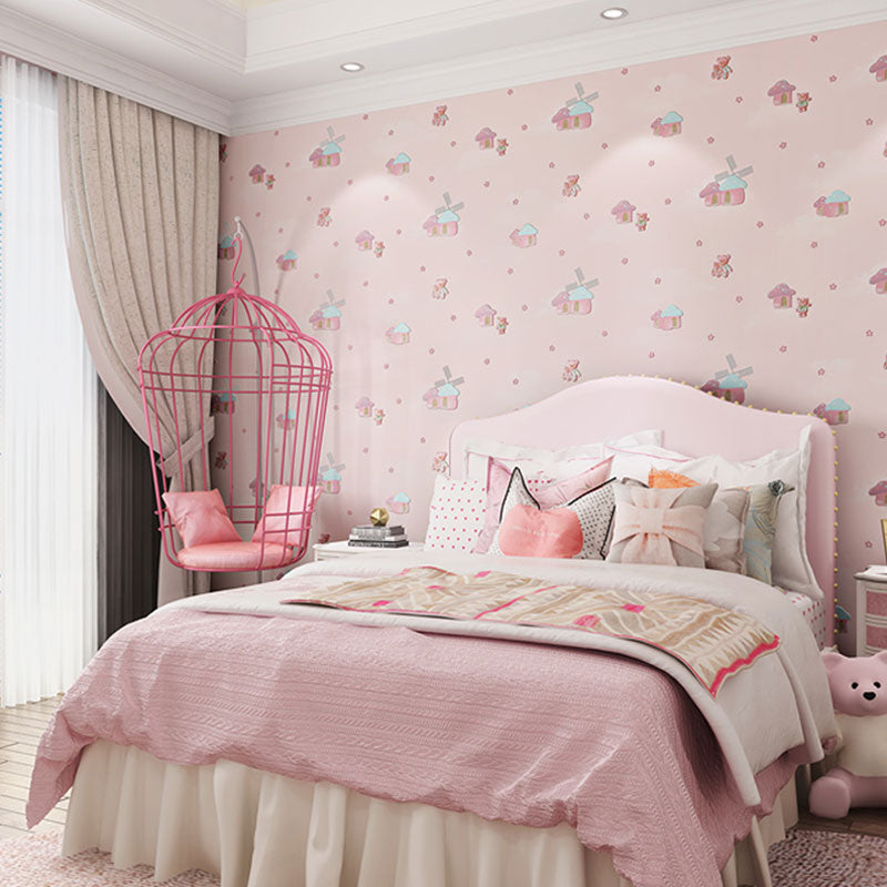 Pastel Color Nordic Wall Art 20.5"W x 31'L Mushroom House Wallpaper Roll for Children's Bedroom Light Pink Clearhalo 'Wall Decor' 'Wallpaper' 1042052_6aaa09cc-ff99-4eea-8863-abb4ab62932b