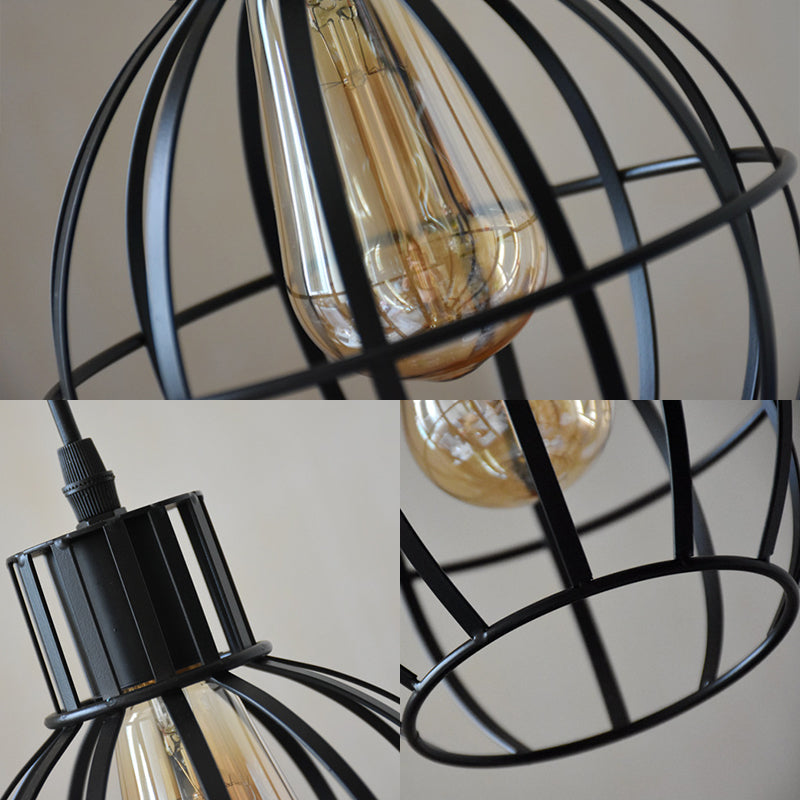 Black Finish 1 Bulb Pendant Hanging Light Industrial Metal Ball Cage Shade Ceiling Lamp for Restaurant Clearhalo 'Art Deco Pendants' 'Black' 'Cast Iron' 'Ceiling Lights' 'Ceramic' 'Crystal' 'Industrial Pendants' 'Industrial' 'Metal' 'Middle Century Pendants' 'Pendant Lights' 'Pendants' 'Rustic Pendants' 'Tiffany' Lighting' 104206