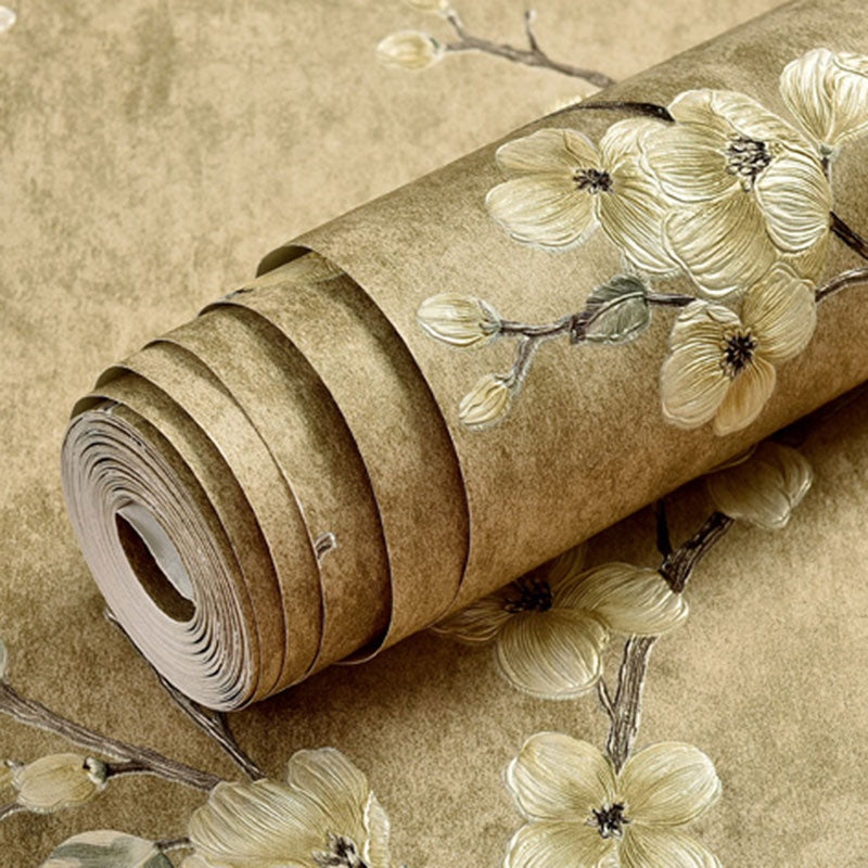 Neutral Color Countryside Flower Wallpaper Stain-Resistant Wall Covering for Guest Room, Peel and Stick Clearhalo 'Country wall decor' 'Rustic' 'Wallpaper' Wall Decor' 1042067