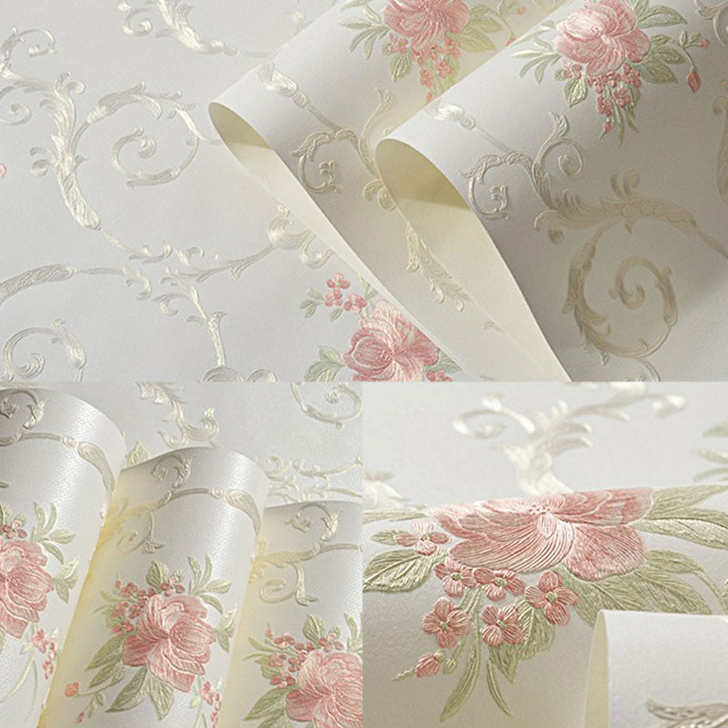 Rural Flowers Self-Adhesive Wallpaper for Accent Wall, 20.5"W x 19.5'L Wall Covering in Natural Color Clearhalo 'Country wall decor' 'Rustic' 'Wallpaper' Wall Decor' 1042092