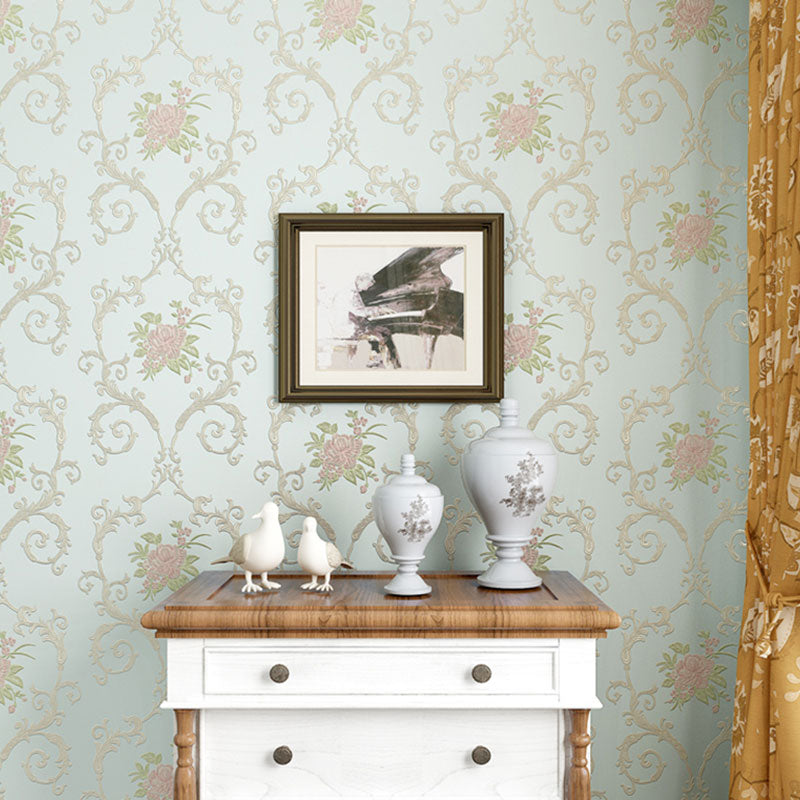 Rural Flowers Self-Adhesive Wallpaper for Accent Wall, 20.5"W x 19.5'L Wall Covering in Natural Color Blue Clearhalo 'Country wall decor' 'Rustic' 'Wallpaper' Wall Decor' 1042097