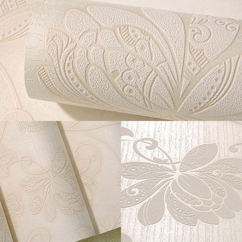 Entwined Leaves and Blossoms Wallpaper Bedroom Decorative Wall Covering in Soft Color, 20.5"W x 16.5'L, Peel and Stick Beige Clearhalo 'Country wall decor' 'Rustic' 'Wallpaper' Wall Decor' 1042122