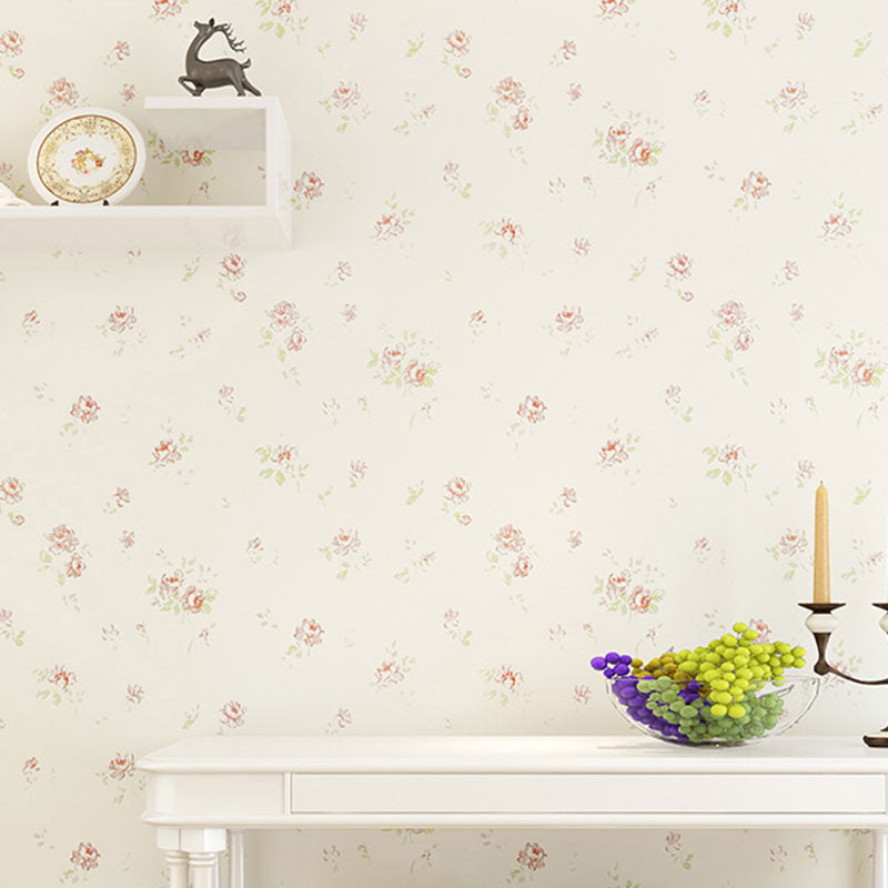 Rustic Non-Woven Fabric Wall Covering Natural Color Flower Wallpaper, 33'L x 20.5"W Beige Clearhalo 'Country wall decor' 'Rustic' 'Wallpaper' Wall Decor' 1042130