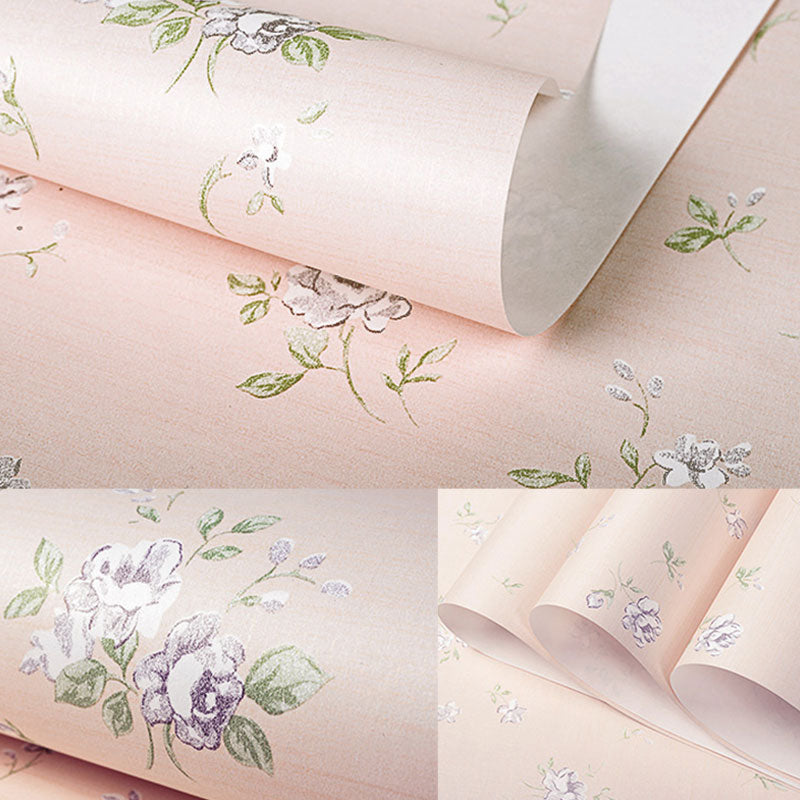 Rustic Non-Woven Fabric Wall Covering Natural Color Flower Wallpaper, 33'L x 20.5"W Clearhalo 'Country wall decor' 'Rustic' 'Wallpaper' Wall Decor' 1042135