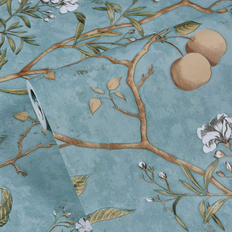 Stain-Resistant Apple Tree Wallpaper Roll 20.5"W x 31'L Countryside Removable Wall Covering for Guest Room Decor Light Blue Clearhalo 'Country wall decor' 'Rustic' 'Wallpaper' Wall Decor' 1042167