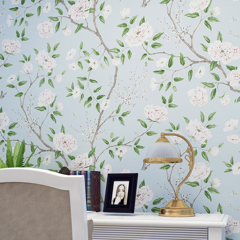 Blossoming Trees Wall Covering Living Room Decorative Garden Wallpaper, Peel and Stick, 31'L x 20.5"W Light Blue Clearhalo 'Country wall decor' 'Rustic' 'Wallpaper' Wall Decor' 1042169