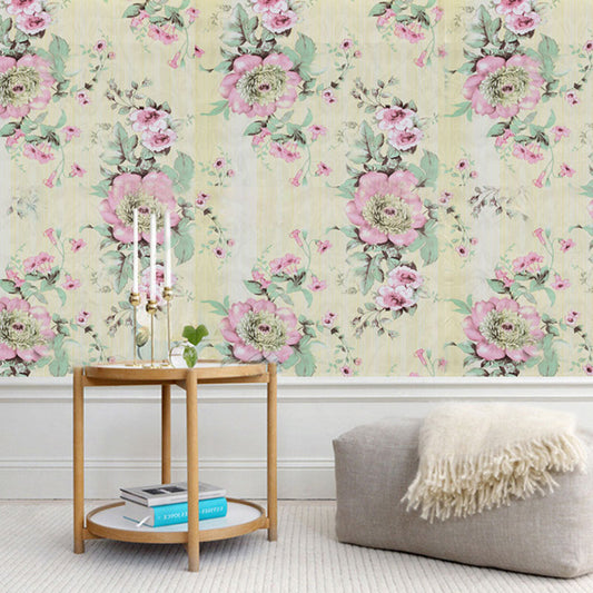 Blossoming Flowers Wallpaper Roll for Home Decoration, Pastel Color, 17.5"W x 33'L, Self-Adhesive Beige Clearhalo 'Country wall decor' 'Rustic' 'Wallpaper' Wall Decor' 1042181