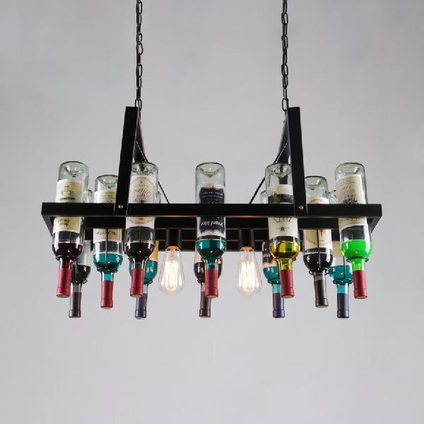 2-Light Clear Glass Hanging Chandelier Industrial Black Multi-color Wine Bottle Bistro Pendant Light Clearhalo 'Ceiling Lights' 'Chandeliers' 'Industrial Chandeliers' 'Industrial' 'Middle Century Chandeliers' 'Tiffany' Lighting' 104281