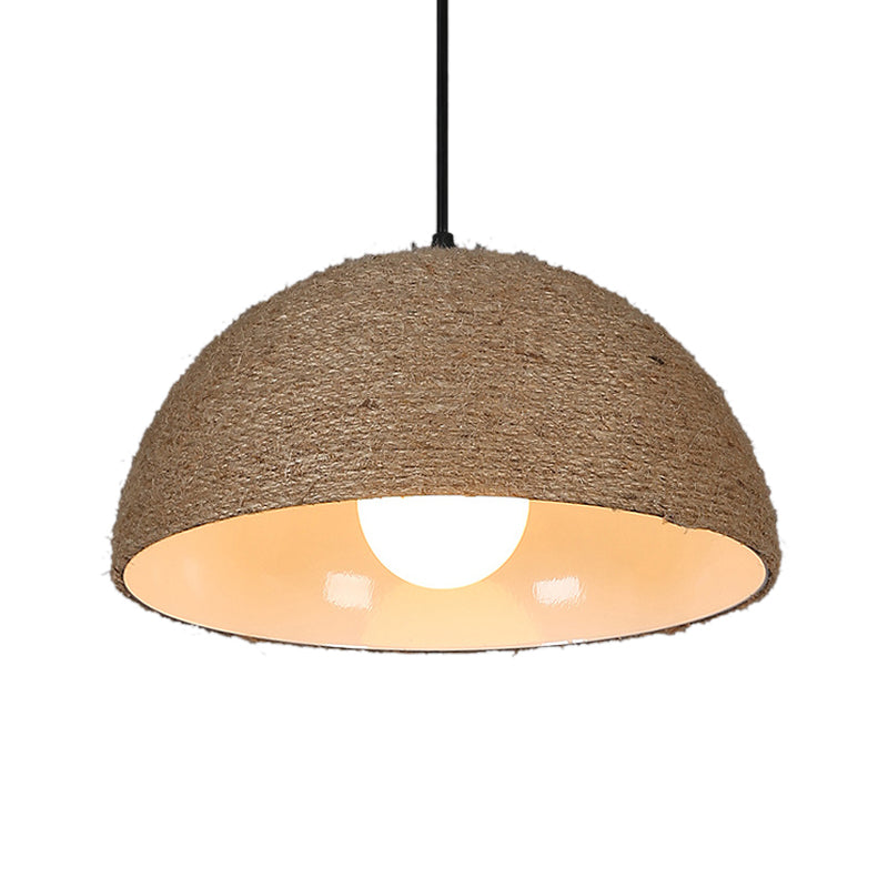 Rope and Metal Domed Ceiling Fixture Vintage Style 1 Bulb Kitchen Hanging Ceiling Light in Beige Clearhalo 'Ceiling Lights' 'Industrial Pendants' 'Industrial' 'Middle Century Pendants' 'Pendant Lights' 'Pendants' 'Tiffany' Lighting' 104381