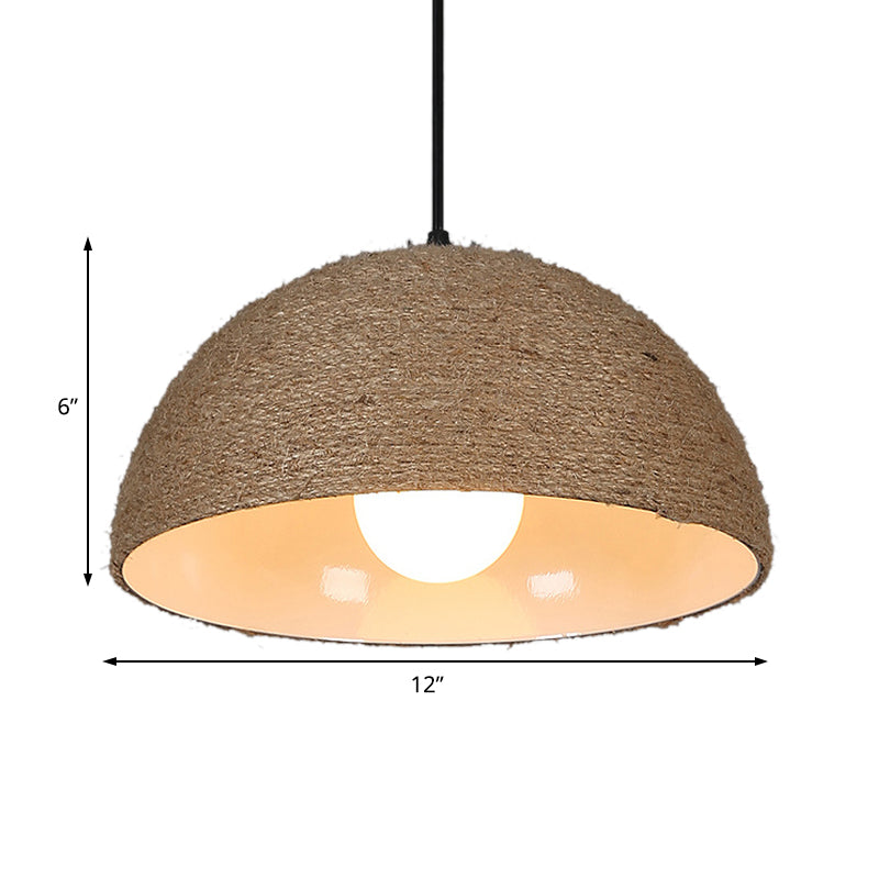 Rope and Metal Domed Ceiling Fixture Vintage Style 1 Bulb Kitchen Hanging Ceiling Light in Beige Clearhalo 'Ceiling Lights' 'Industrial Pendants' 'Industrial' 'Middle Century Pendants' 'Pendant Lights' 'Pendants' 'Tiffany' Lighting' 104382