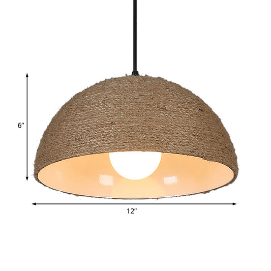 Rope and Metal Domed Ceiling Fixture Vintage Style 1 Bulb Kitchen Hanging Ceiling Light in Beige Clearhalo 'Ceiling Lights' 'Industrial Pendants' 'Industrial' 'Middle Century Pendants' 'Pendant Lights' 'Pendants' 'Tiffany' Lighting' 104382