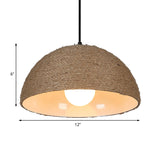 Rope and Metal Domed Ceiling Fixture Vintage Style 1 Bulb Kitchen Hanging Ceiling Light in Beige Clearhalo 'Ceiling Lights' 'Industrial Pendants' 'Industrial' 'Middle Century Pendants' 'Pendant Lights' 'Pendants' 'Tiffany' Lighting' 104382