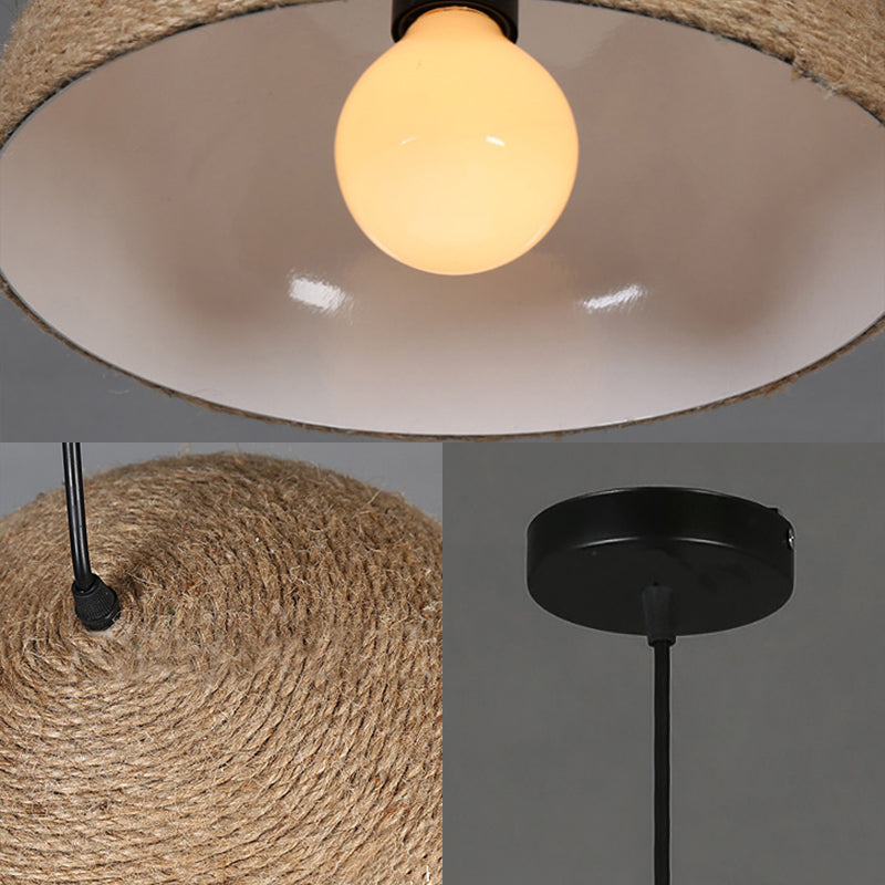 Rope and Metal Domed Ceiling Fixture Vintage Style 1 Bulb Kitchen Hanging Ceiling Light in Beige Clearhalo 'Ceiling Lights' 'Industrial Pendants' 'Industrial' 'Middle Century Pendants' 'Pendant Lights' 'Pendants' 'Tiffany' Lighting' 104383